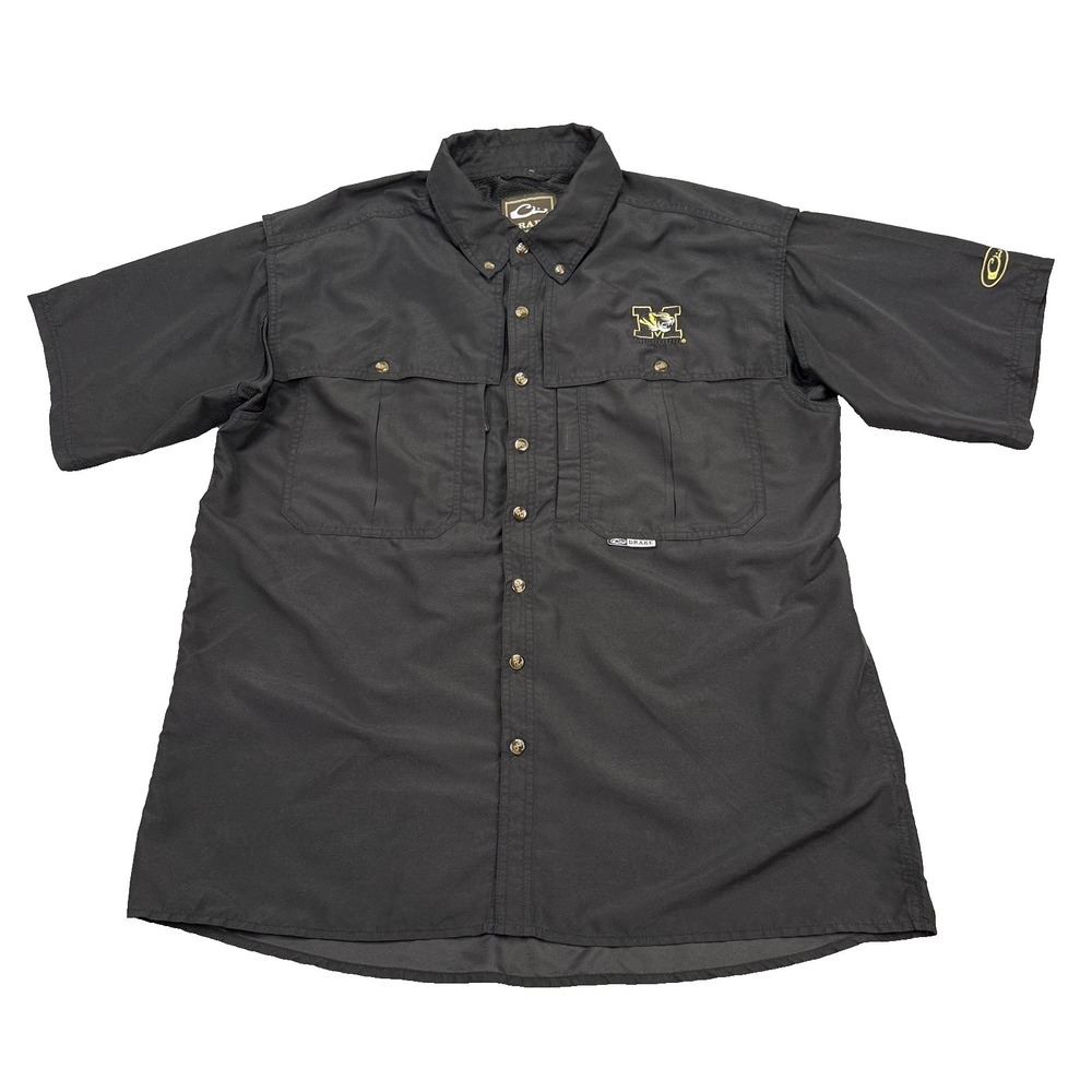 Drake Missouri Tigers Fishing Shirt Mens Large Black Vented Short Sleeve Mizzou